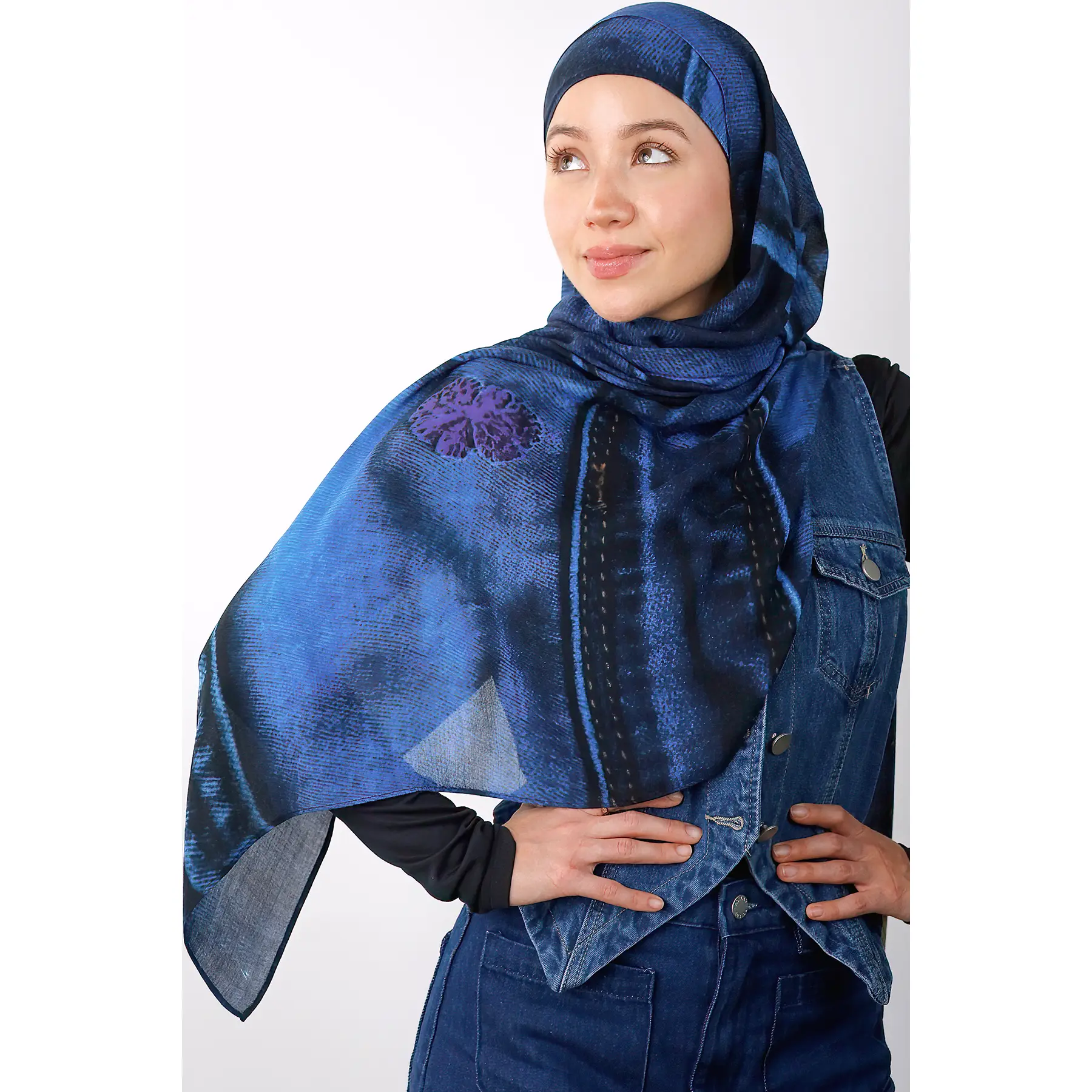 Vintage Denim Print Modal Hijab