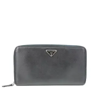 Pre-owned PRADA leather Clutches & Wristlets Zip Around Saffiano Wallet Black