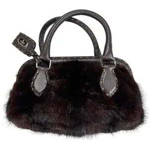 Pre-owned FENDI Mink Mini Bags Fur Brown Leather Mini Selleria Sterling Hardware Purse