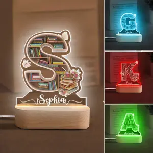 Custom Name Bookshelf Alphabet Letter Acrylic Sign, Gift for Book Lover, Reading Lover, Bookworm Gift, Bookish Things, Shelf Lamp Book, Bookshelf Trinkets