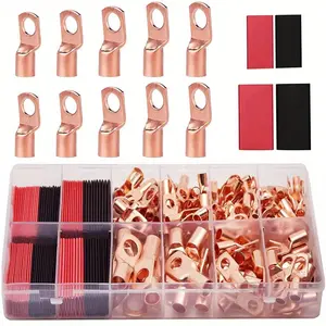 Connector, heat shrink connectors with ring-shaped terminal kit and shrink tube, including battery cable connector, equipped with shrink tube