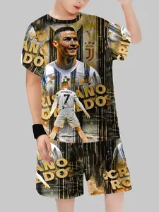 Juventus Cristiano Ronaldo Limited Edition Fan Set, Soccer Jersey Outfit, Short Sleeve T-Shirt + Shorts, Football Star Collection, Sports Clothing