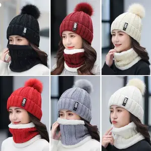 Winter Hat Set Thickened Plush Windproof and Cold-Proof Casual Warm Hats with Scarf