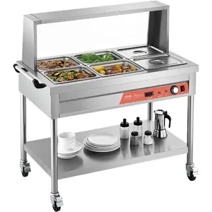 VEVOR 4 - Pan Commercial Food Warmer, 4x 1/2 Pans Electric Steam Table, 1500W Professional Buffet Catering Food Warmer with Undershelf, Stainless Steel Server for Restaurant Party Hotel