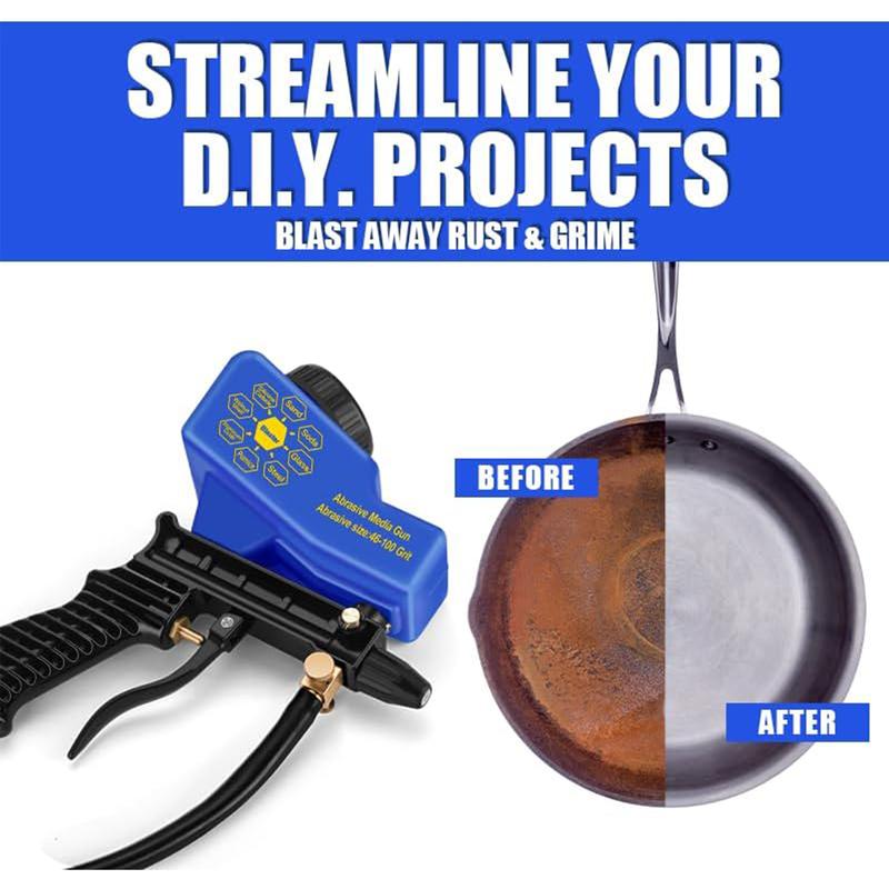 Sand Blaster Gun with Gravity Feed,Hobby Handheld Sandblaster Gun for Metal,Wood Paint/Rust Removal and Glass Etching,Up to 90  PSI Blasting Medial,Requires Air Compressor,Blue