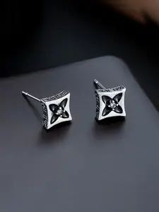 Zirconia Inlay Rhombic Four-Leaf Clover Earrings, Unisex Trendy Hip-Hop Fashion Jewelry, Perfect Gift for All Occasions
