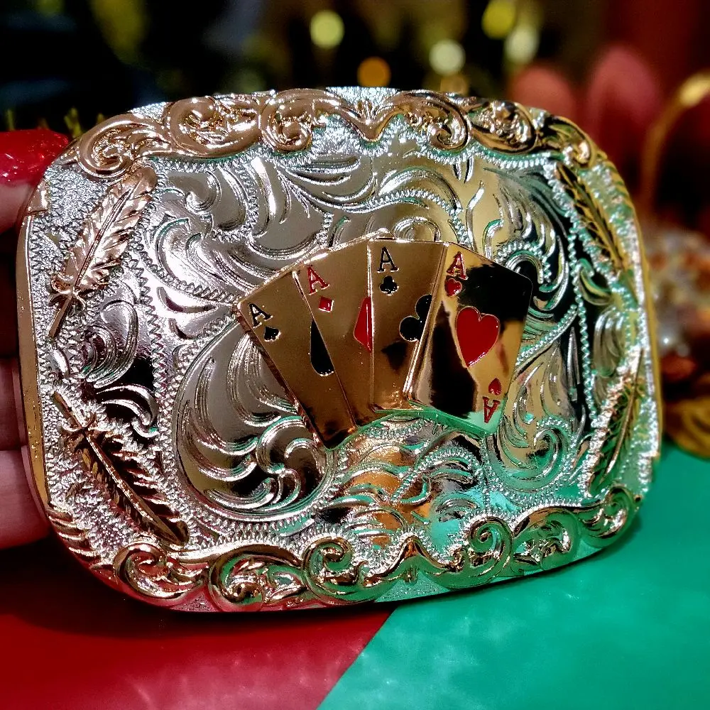 Four aces Western Belt buckle silver and rose tone with gold tone Center  Four aces concho Cowboy fashion accessory