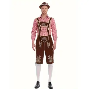 Knee-Length Polyester Ethnic Style Lederhosen For Men - Traditional Bavarian, Non-Stretch Fabric, Hand Washable Clothes Casual Menswear Costumes Gamis Bestie Black Tropical