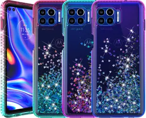 Case for Moto One 5G Case, Nakedcellphone [LIQUID WATERFALL SERIES] Flexible TPU Slim Cover [Anti-Shock, Glitter Bling] for Motorola Moto One 5G UW Phone XT2075