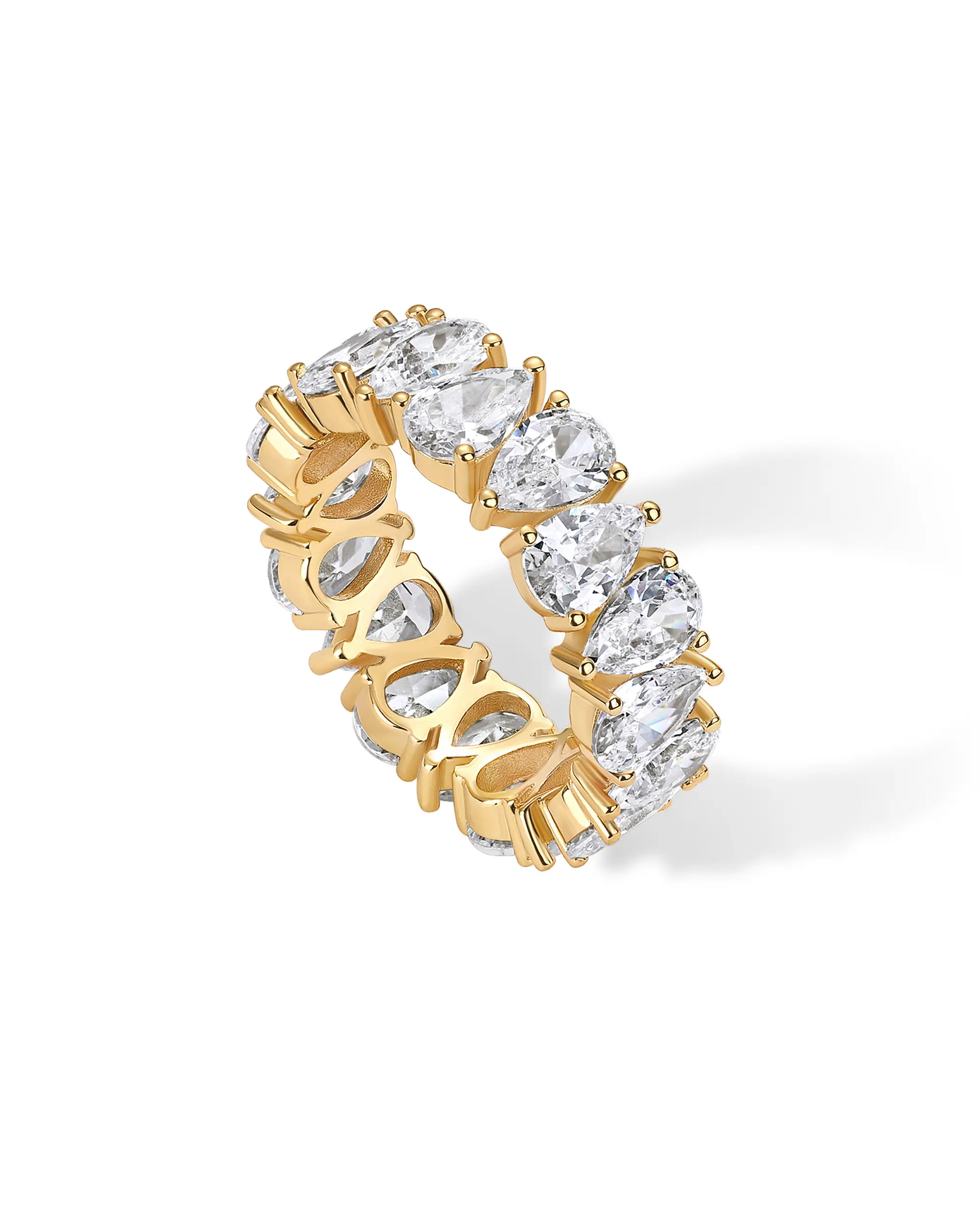 PAVOI 14K Gold Plated Pear Love Eternity Rings for Women - Gold Cubic Zirconia Ring - Bridal Eternity Wedding Band Ring PAVOI 14K Gold Plated Pear Love Eternity Rings for Women - Gold Cubic Zirconia Ring - Bridal Eternity Wedding Band Ring