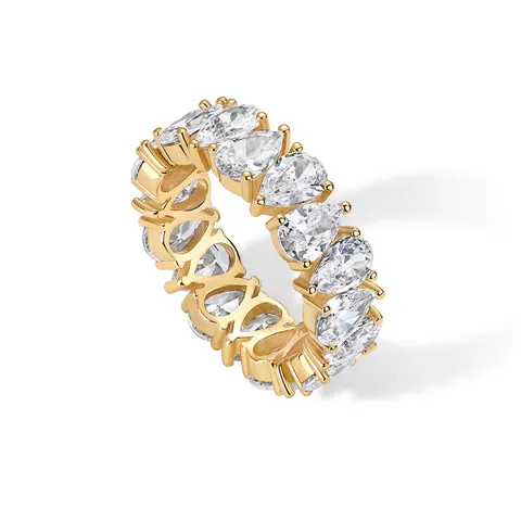 PAVOI 14K Gold Plated Pear Love Eternity Rings for Women - Gold Cubic Zirconia Ring - Bridal Eternity Wedding Band Ring