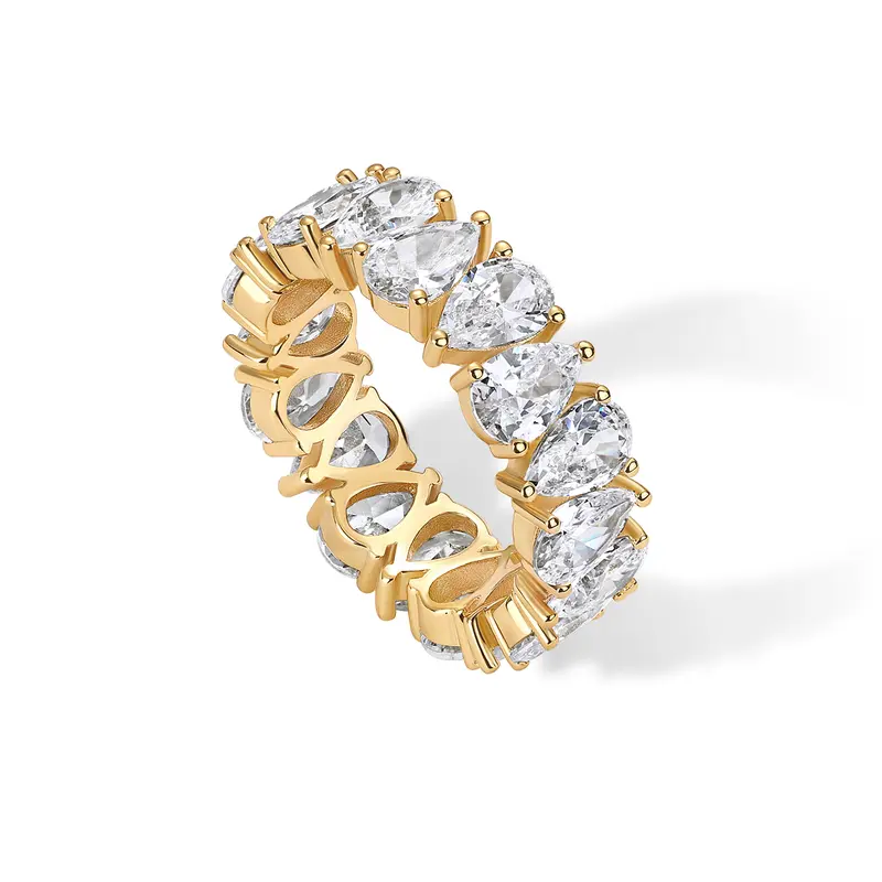 PAVOI 14K Gold Plated Pear Love Eternity Rings for Women - Gold Cubic Zirconia Ring - Bridal Eternity Wedding Band Ring