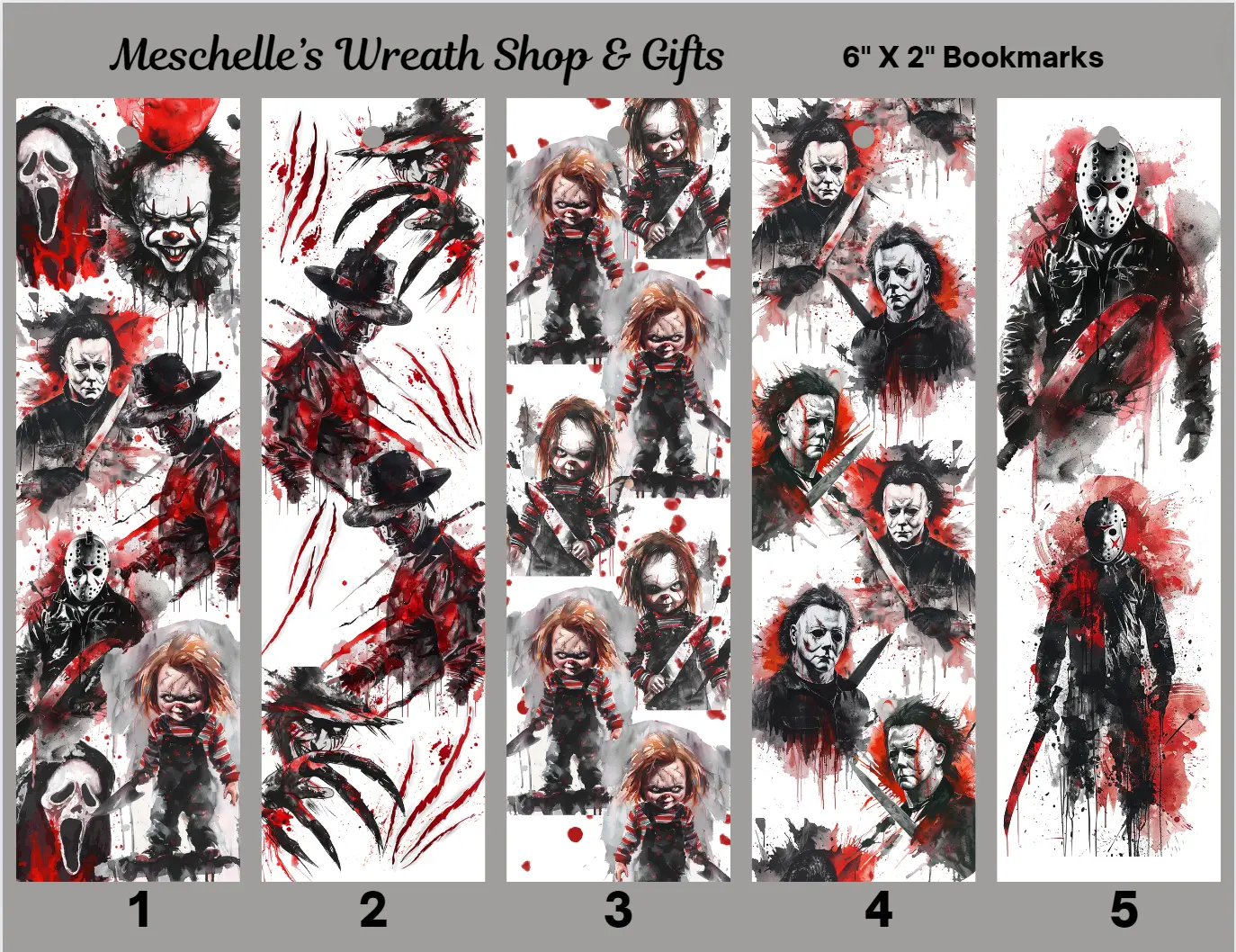 Halloween Horror Villain Bookmarks - 2x6 in/2" x 6" Glossy Single-Sided Print Book Accessories with Random Tassels, Thoughtful Stocking Stuffers Gift for Readers, Friends (Books & Magazines, Literature & Art)