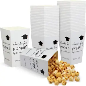 50 Pcs Class of 2026 Graduation Party Popcorn Boxes 6 Inch Paper Containers Treat Cookie Snack Bags for Graduation Party Favors (White)