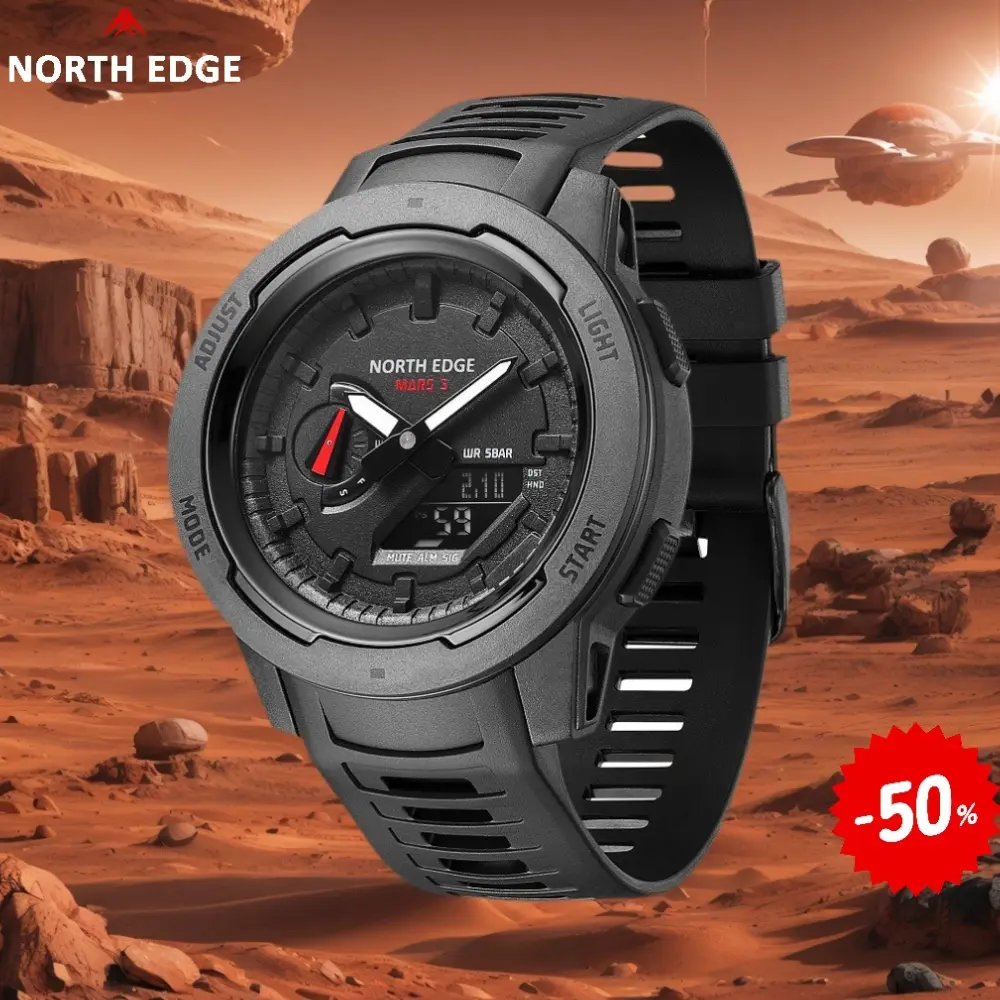 NORTH EDGE MARS3 Modern Waterproof Trendy Multifunctional Men's Sports Digital Watch - Carbon Fiber Case, Ultra Lightweight, Luminous, Alarm Clock, Stopwatch, Summer Essential, Unisex Fashion Field Watch, Modern Waterproof Watch, Trendy Multifunctional Wa