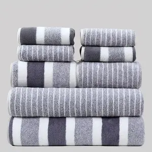 8 Pack Wide Striped Towel Set, Ultra Soft High Absorbent Lint-Free, Quick Dry Bath & Beach Towel, Multipurpose for Swimming Surfing Camping Home Hotel, Perfect Holiday Birthday Gift