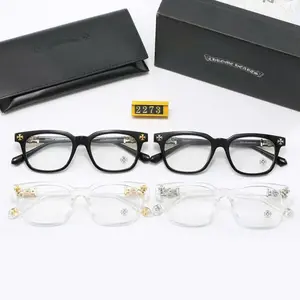 Luxury Chrome Hearts Square Eyeglass Frames for Men & Women, Black Gold Cross Detail Optical Glasses, High-End Designer Style Unisex Clear Lens Frames with Premium Leather Case