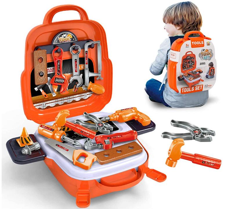 Mini Kids Repair Tool Set 22-Pcs with Electronic Drill & Tool Box Durable Building Toys for Toddlers Ages 3-8 Suitable Birthday Gift for Boys and Girls Multifunction Adventure-Ready Backpack Design
