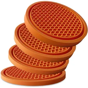 Cup Holder Coaster 4 Pack - Non Slip & Shockproof,Flexible PVC Rubber Insert for //SUV/Van (2.75"x0.2") Universal Fit Auto Cup Holders Accessories for Women and Man (Orange)