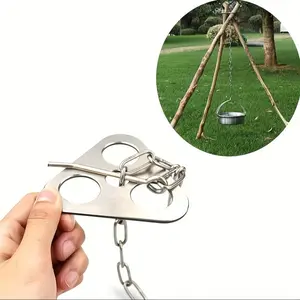 Camping Campfire Grill Pot Triangle Stand Set Portable Detachable Outdoor Barbecue Tripod Hanging Rack Stainless Steel