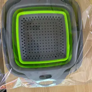 Colander Strainer Collapsible 3 sets with expendable handles, square collapsible colander, strainer with long handle
