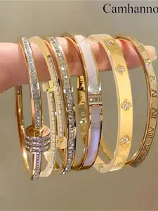 6-piece lightweight, luxurious, and elegant 304 stainless steel bracelet set, with a sweet love style, suitable for dates, parties, and daily commuting, making it an ideal gift to express love, Trendy Bangles