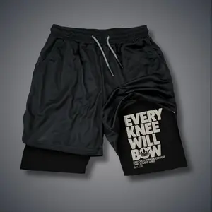 Christianity 80s 90s Double-Layer Sports Shorts Graphic Shorts Black Camo Streetwear Shorts Men Outfits Men Vacation Outfits Shorts