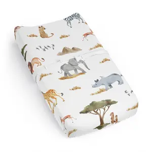 Sweet Jojo Designs Baby Changing Pad Cover Sheet (Jungle Animals) for Girls/Boys, Infant/Newborn Diaper Change Table Mat Covers (Boho, Wildlife, Safari, Animal, Grey Elephant, Giraffe, Lion, Monkey)