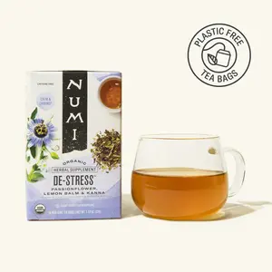 Numi De-Stress Tea - Organic Herbal Tea with Spearmint Passionflower Lemon Verbena Lemon Balm Hibiscus Kanna Leaf & Licorice Root for Relaxing Stress Relief