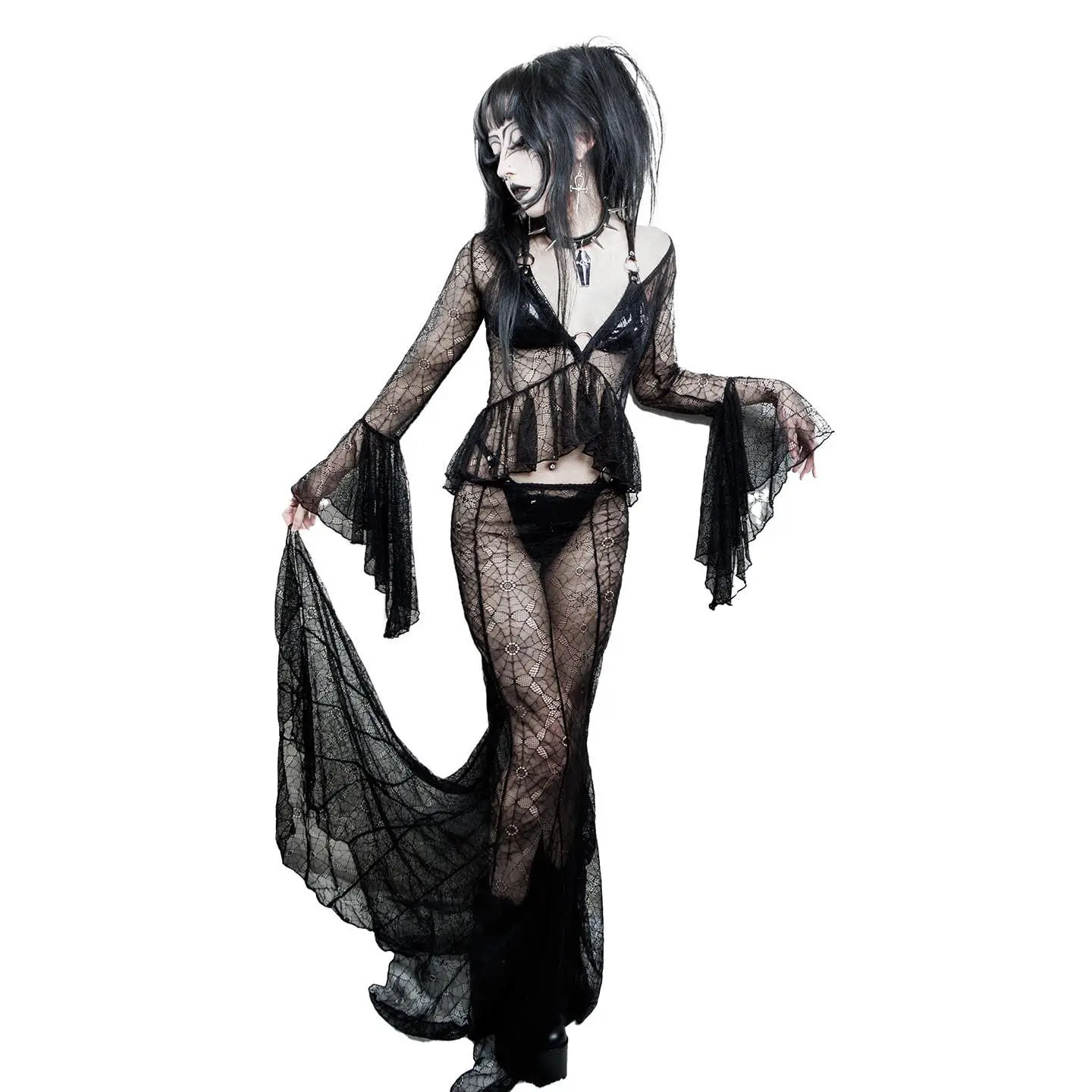 Webutante Spiderweb Mesh Maxi Skirt