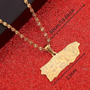 Stainless Steel Puerto Rico Map Pendant Necklaces for Women Puerto Ricans