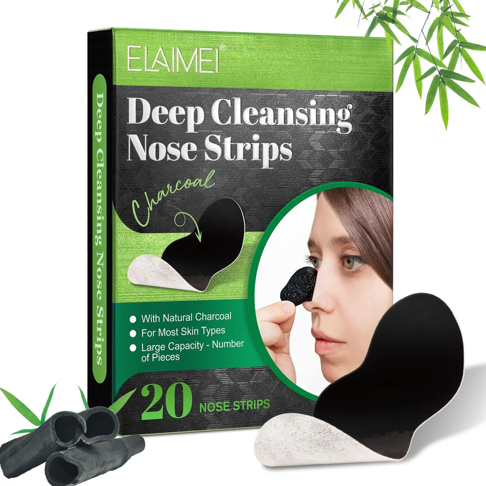 ELAIMEI Blackhead Removal Nose Patches 20p, allowing deep-seated blackheads to surface, then using the adhesive force of the membrane to remove blackheads and whiteheads at the root, leaving the nose smooth and clean, Nose Strips