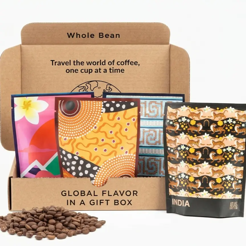 Atlas Coffee Club World of Coffee Discovery Set - Whole Bean 4 Pack Sampler of 1.8oz Single-Origin Coffees