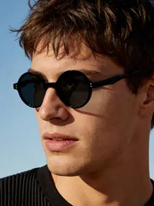 Men's Round Frame Acrylic Sunglasses, Lightweight Frame, Casual Style Suitable for Daily Outdoors, Classic Vintage Sun Glasses