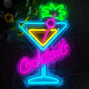 Cocktails Glass Neon Sign  Dimmable LED Neon Lights  Art Wall Lights Beer Bar Party Night Club Wall Decoration USB