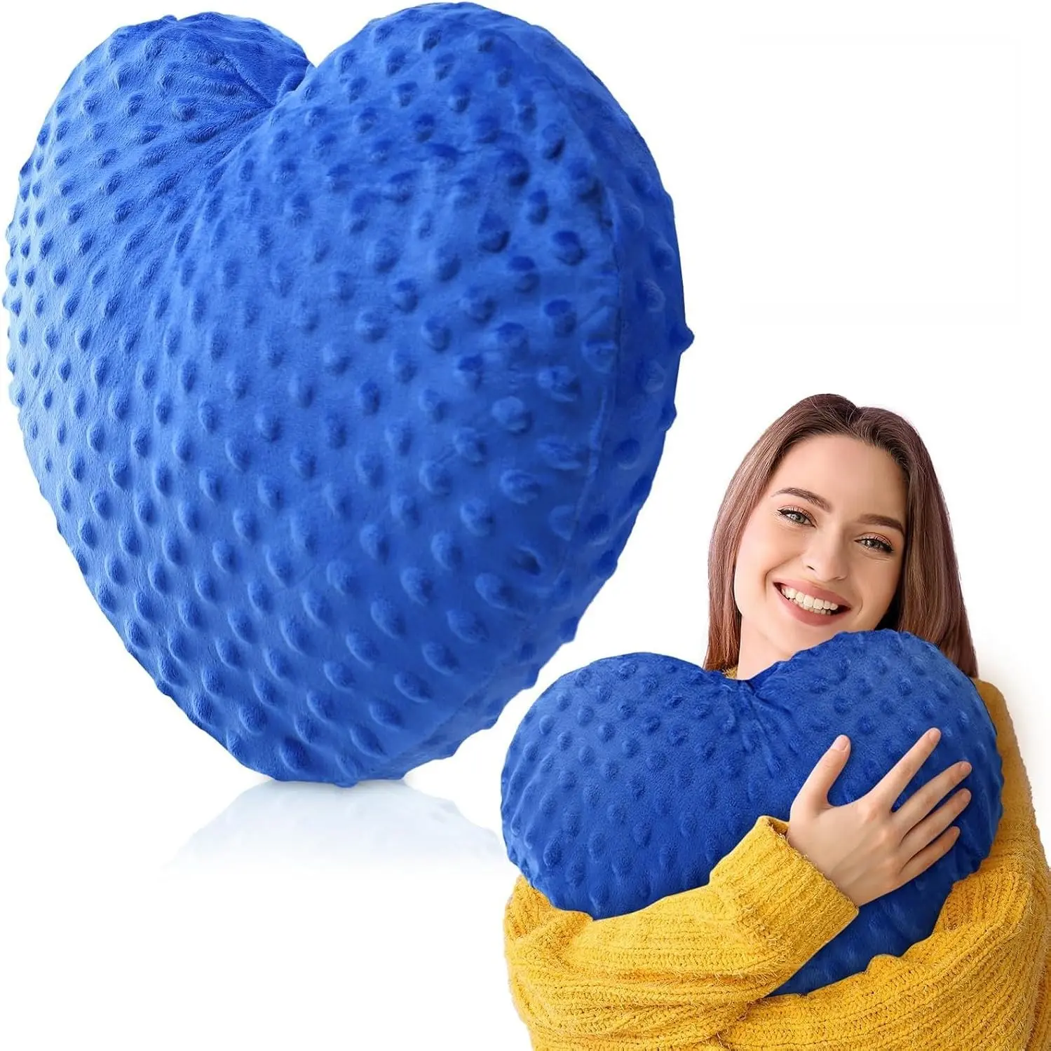 Weighted Sensory Glass Bead Calming Hug Pillow Gifts for Women Anxiety & Stress Relief 12x12 Heart Shaped Cooling Cushion for Adults Relaxation(Blue)