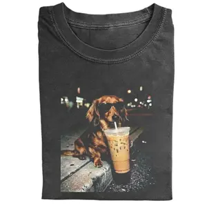Funny Dachshund Drinking Iced Coffee T-Shirt, Funny Meme Graphic Tee, Dog Lover Shirt, Gift For Men, Gift For Women