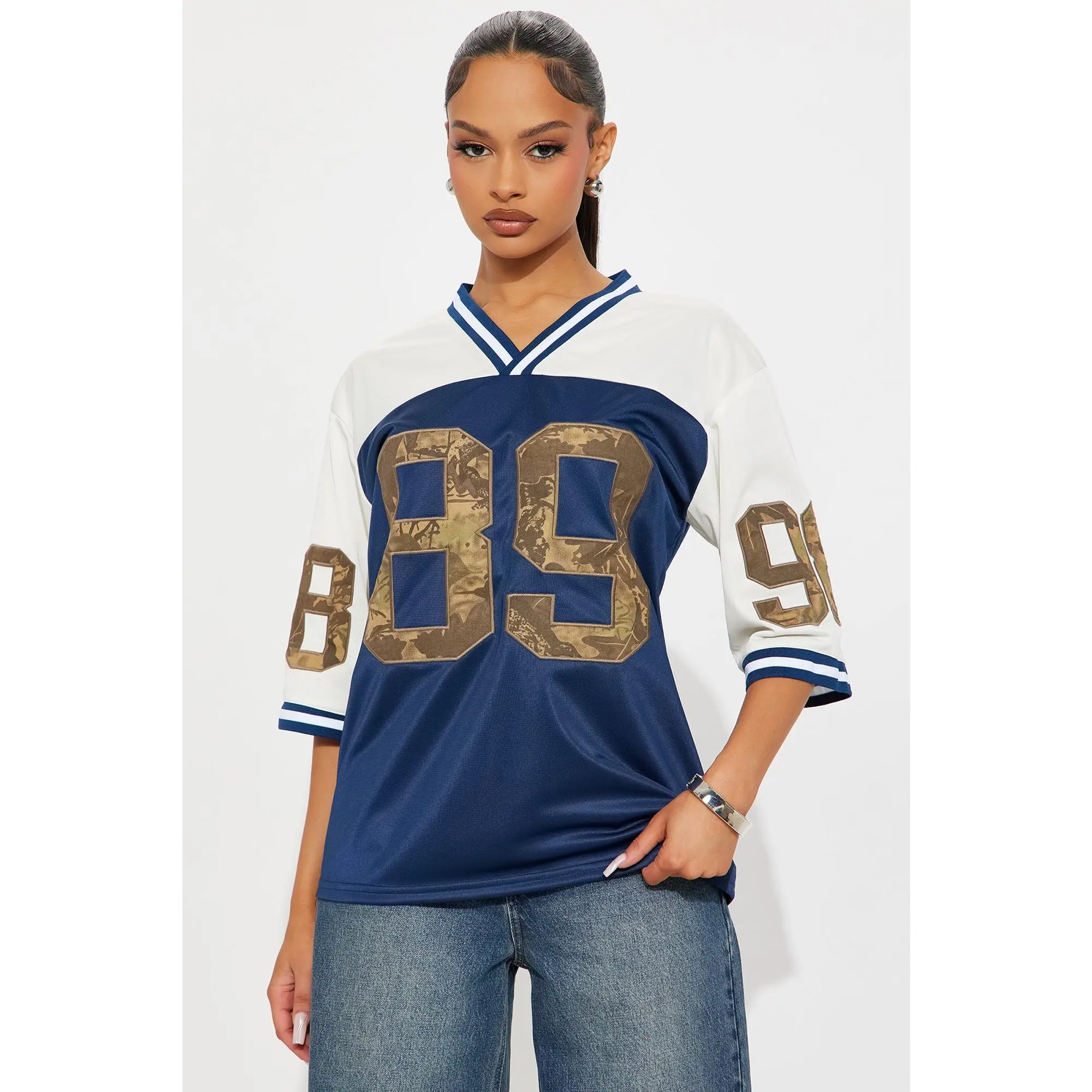 Amika Camo Jersey Short Sleeve Tee - Navy/combo