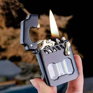 (Fuel Not Included) Vintage Trench Lighter, Metal Rocker Lighters, Kerosene Lighter, Windproof Copper Lighters with Transparent Oil Tank for Men Dad Husband