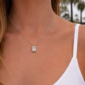 2 carat radiant diamond pendent set in 14k white gold