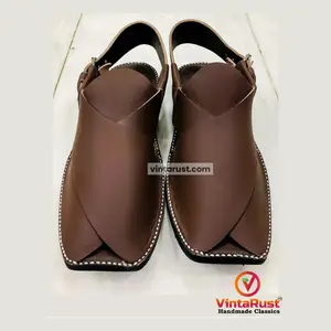 Dark Brown Handmade Leather Peshawari Men's Chappal