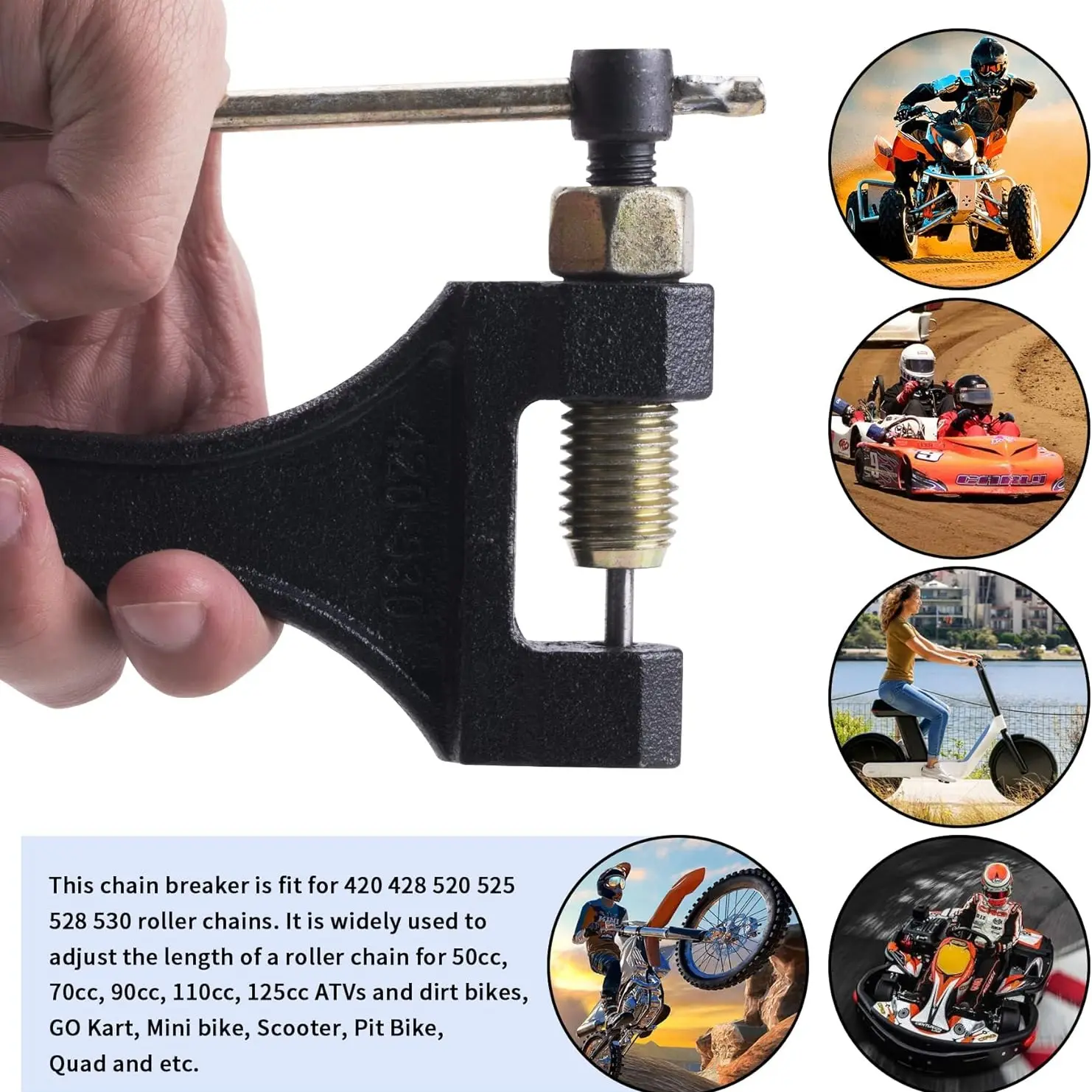 Universal Motorcycle Chain Breaker Tool Kit, Metal Splitter Cutter Riveter for Atv Chains, Fits 420-530 Chains