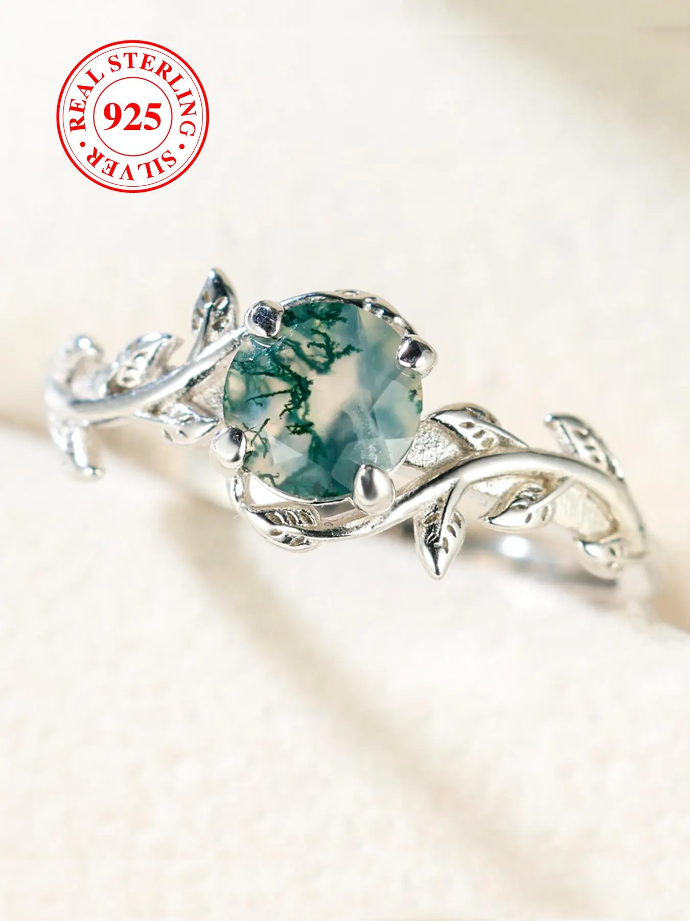 S925 Sterling Silver Vintage Green Agate Decorated Ring, Elegant Women's Rings, Fashion Wedding Engagement Jewelry for Women As Gift