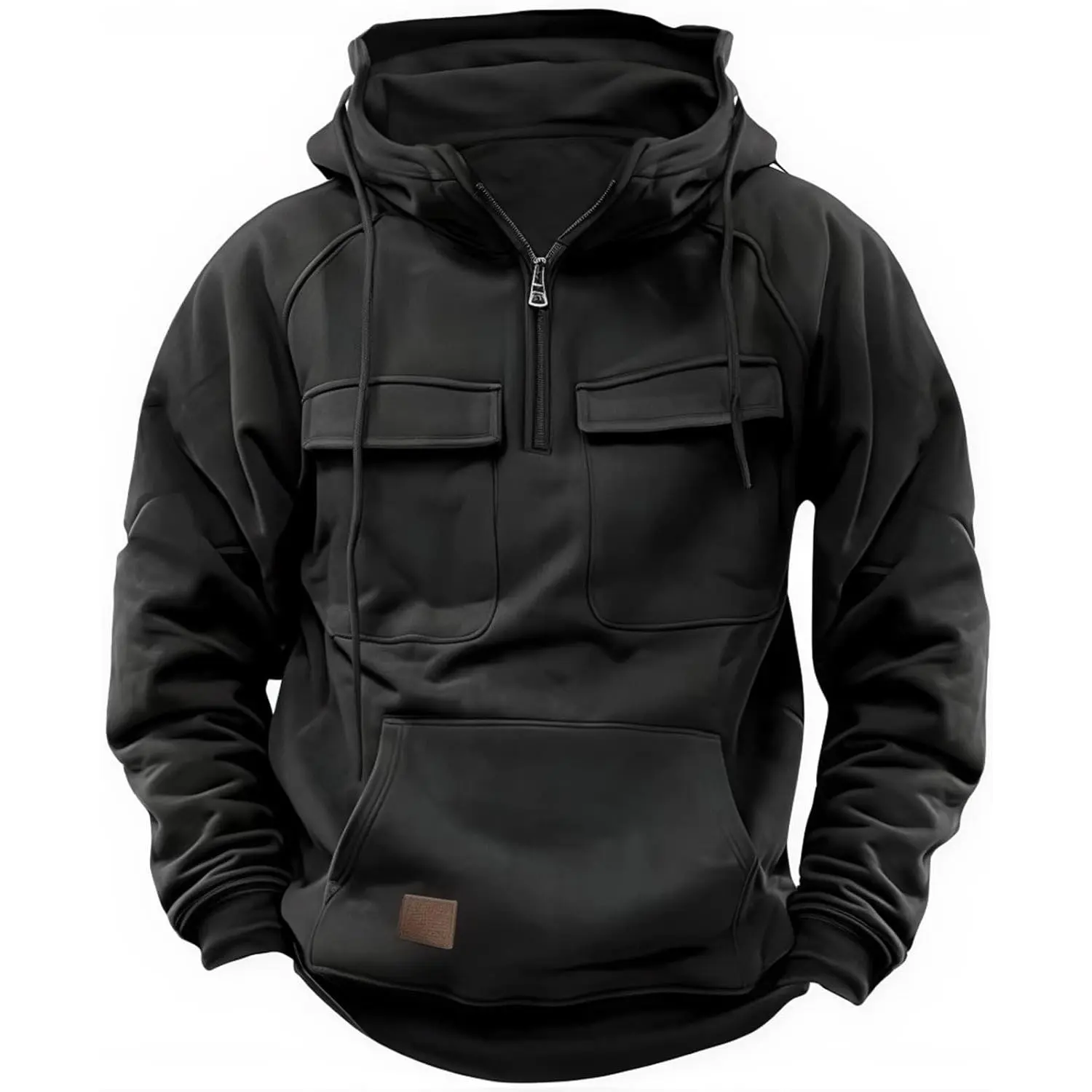 Cargo Hoodies for Men Tactical Sweatshirt Quarter Zip Cargo Pullover Hoodies Workout Gym Men Fashion Outdoor Hoodie