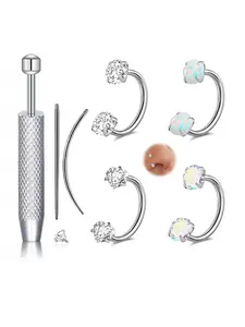 18G/20G Horseshoe Nose Rings for Women 316LStianless Steel Double Gem Nose Rings Hoops Silver/Gold Cartilage Helix Tragus Horse shoe Nose Jewelry Hypoallergenic Nostril Piercing Jewelry for Women Men with Piercing Ball Grabber Tool Nose Piercing Accessory