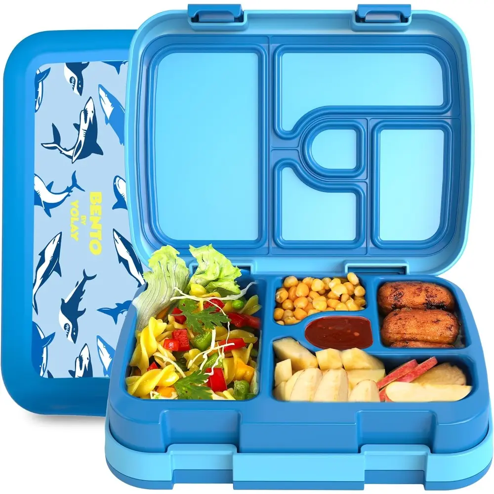 5-Compartment Leak-Proof Kids' Bento Lunch Box (Ages 3-10) - Divided Food Storage Containers, Durable Tableware with Anti-Slip Base, Lightweight for School & Outdoor Use, Lunch Boxes