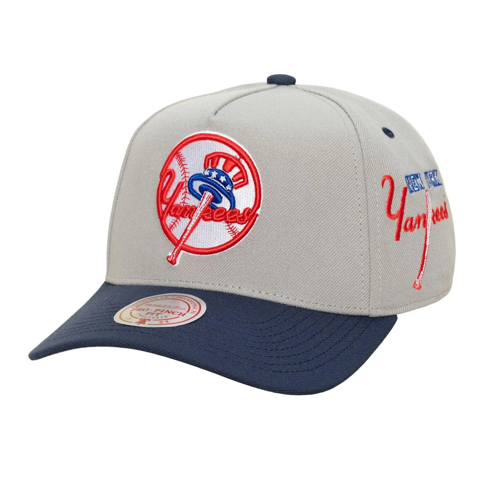Mitchell & Ness New York Yankees Gray-Navy Legendary Away Pro Pinch Snapback Hat - Unisex Acrylic Casual Graphic MLB Throwback Cap, Adjustable Fan Gear, Pinch Fit