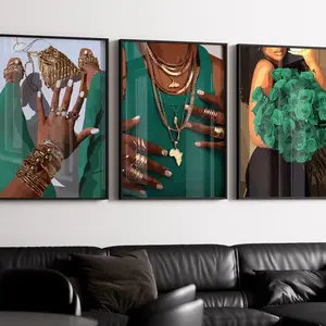 5 Set bundle, black arts, black girl art, black woman wall art, green wall art, black woman art, black girl wall art, 3 set art printable HD