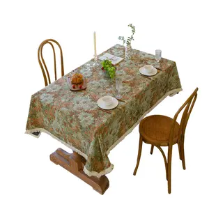 Cotton and Linen Fabrics Tablecloth Pastoral Style Tablecloth Oil Painting Style Yarn-Dyed Jacquard Tablecloth Coffee Table Cover Cloth
