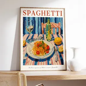 Spaghetti Poster, Food Print, Italian Food Art, Pasta Art, Cafe Decor, Restaurant Art, Vintage Food Print, Food & Drink Art, Kitchen Decor, Unframed
